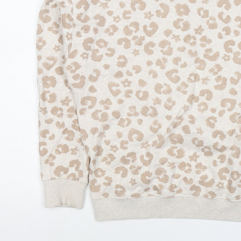 Next Women Beige S Leopard Print Crew Neck Pullover Sweatshirt