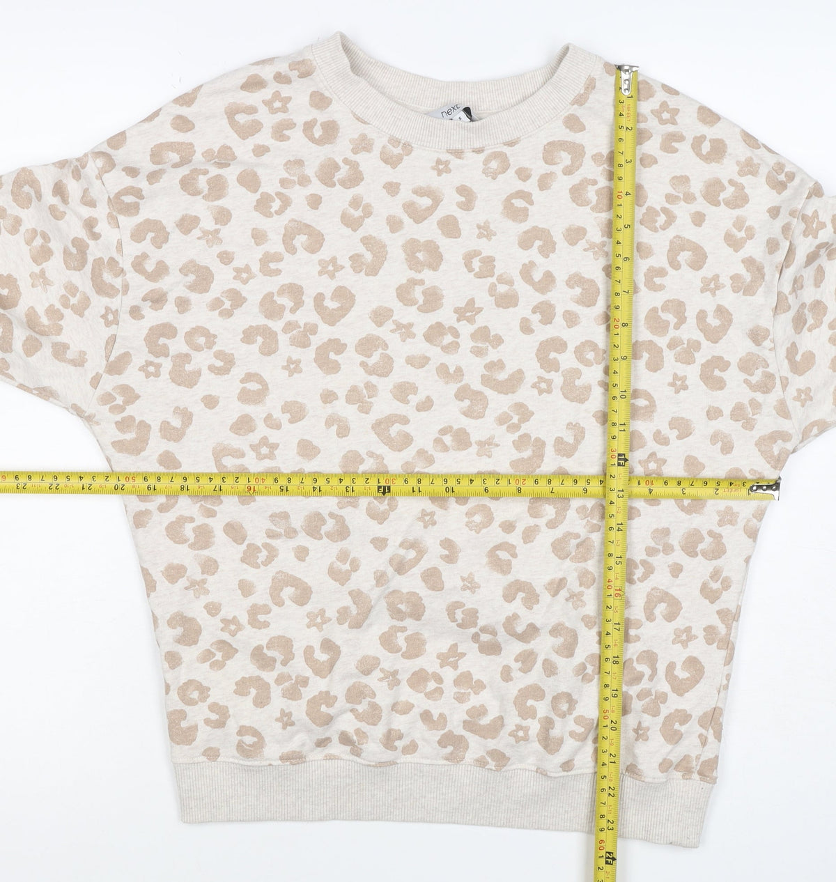 Next Women Beige S Leopard Print Crew Neck Pullover Sweatshirt