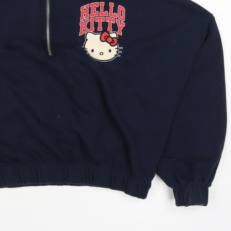 Primark Women Blue M Hello Kitty 1/4 Zip Pullover Sweatshirt