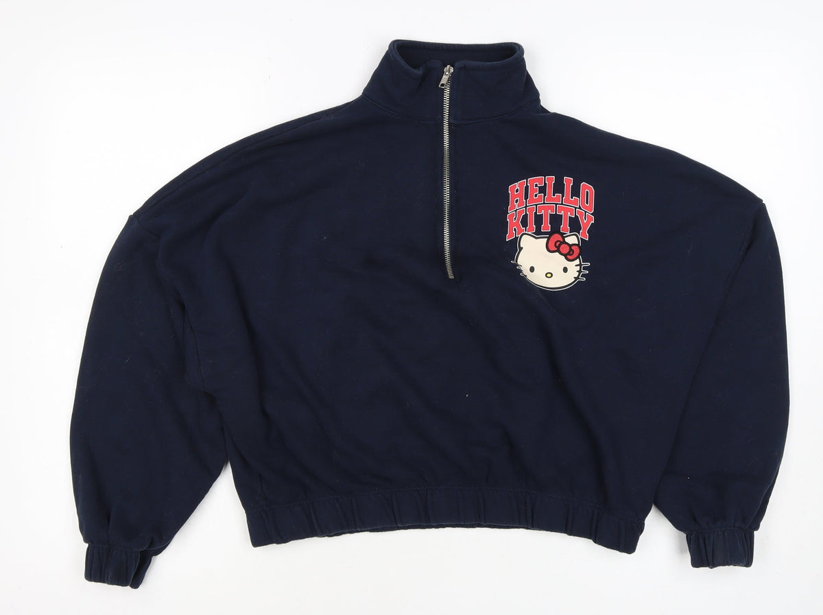 Primark Women Blue M Hello Kitty 1/4 Zip Pullover Sweatshirt