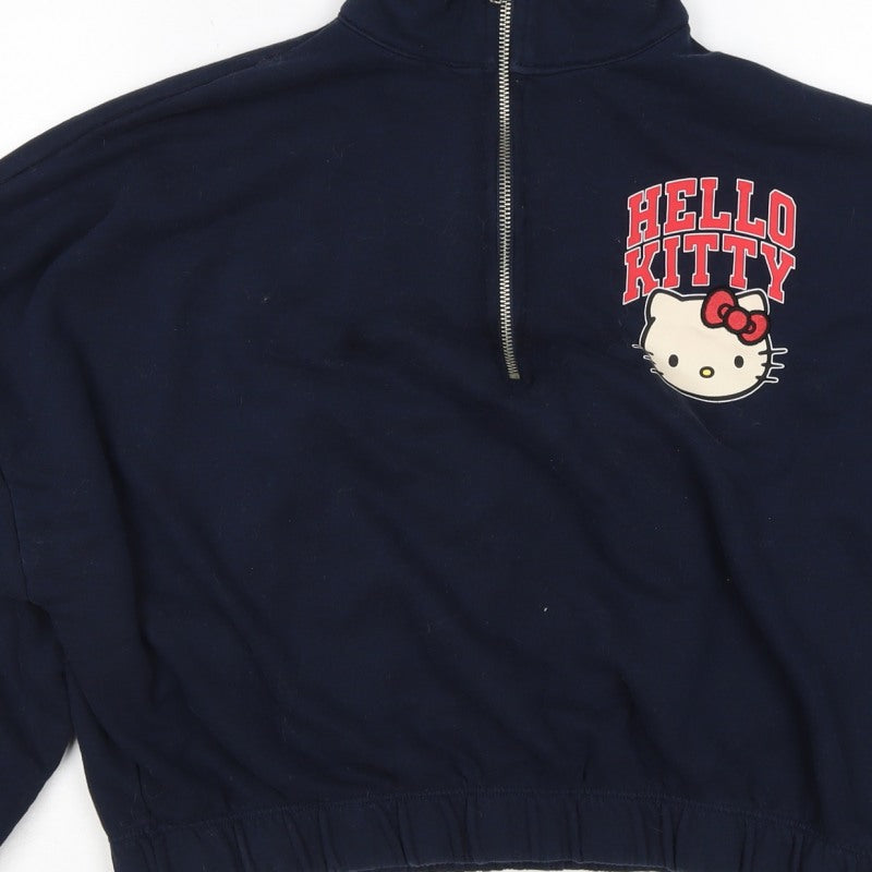 Primark Women Blue M Hello Kitty 1/4 Zip Pullover Sweatshirt