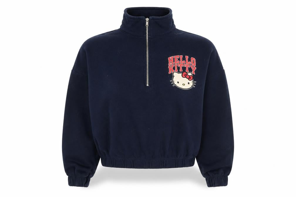 Primark Women Blue M Hello Kitty 1/4 Zip Pullover Sweatshirt