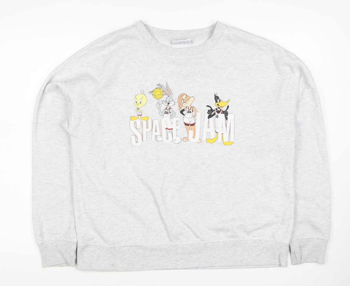 Space Jam Women Grey UK 12 Graphic Crew Neck Sweatshirt