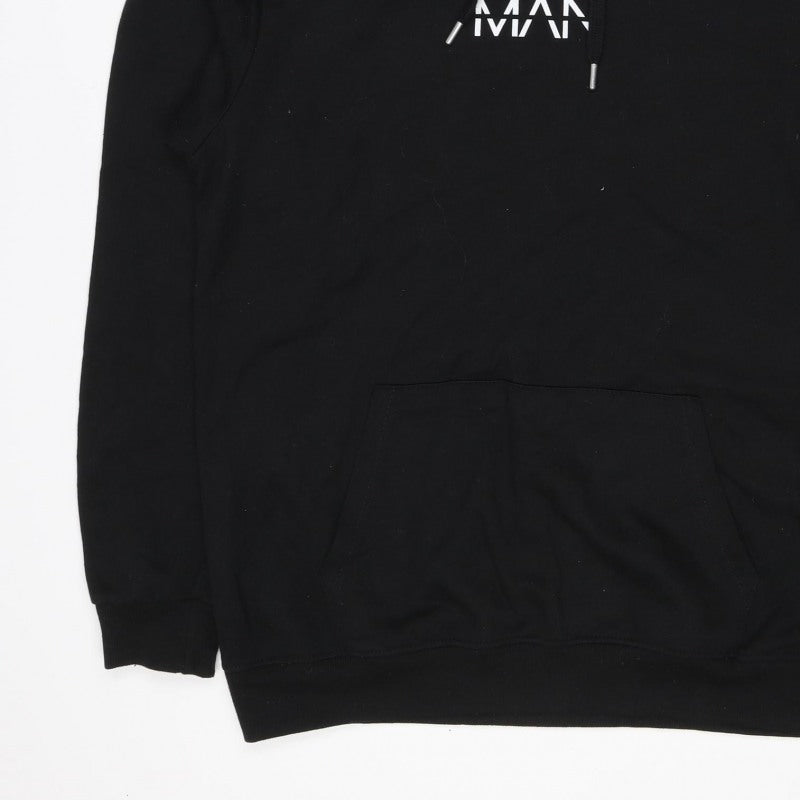 boohooMAN Men’s Black L Logo Pullover Hoodie Drawstring Pockets