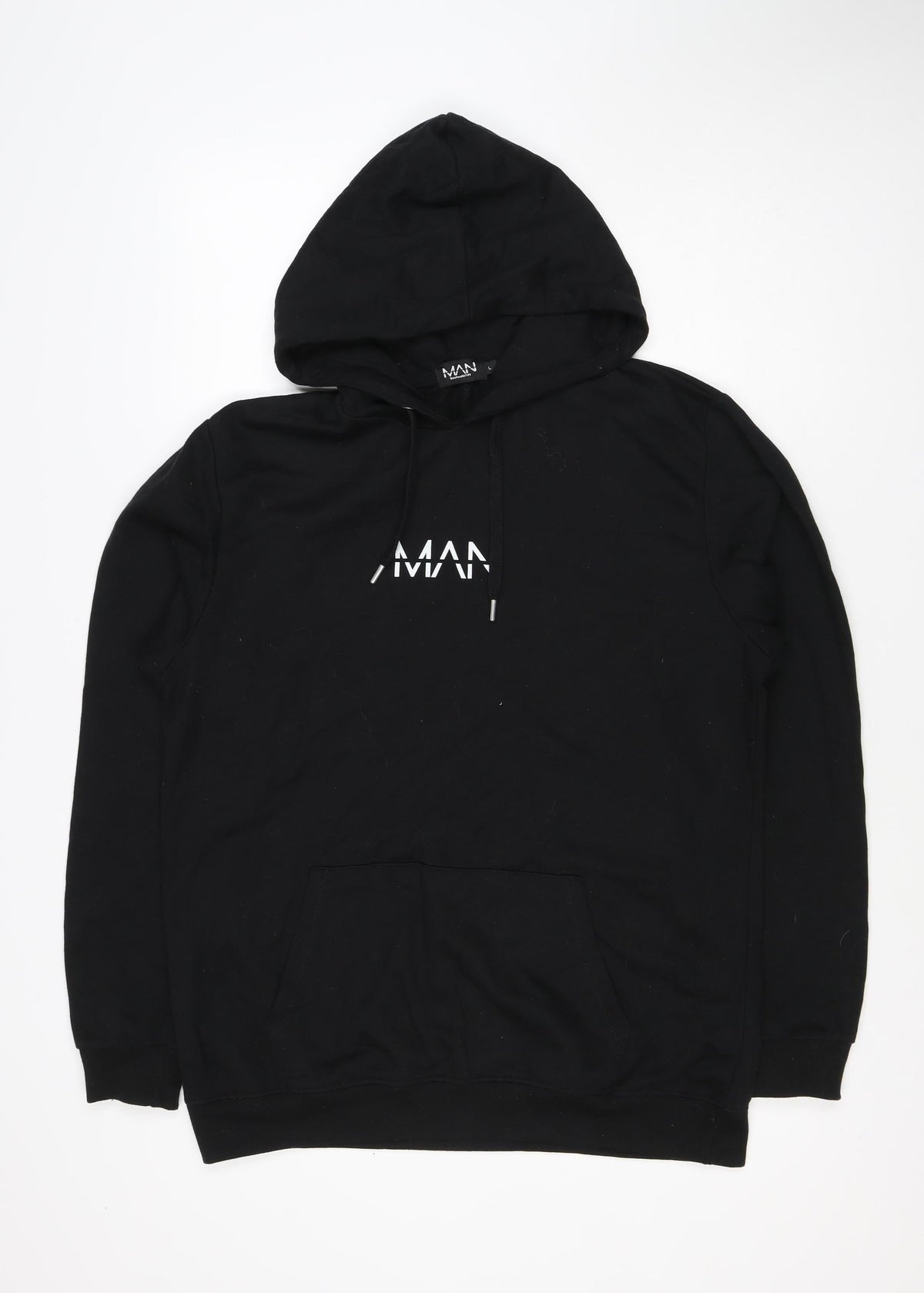 boohooMAN Men’s Black L Logo Pullover Hoodie Drawstring Pockets