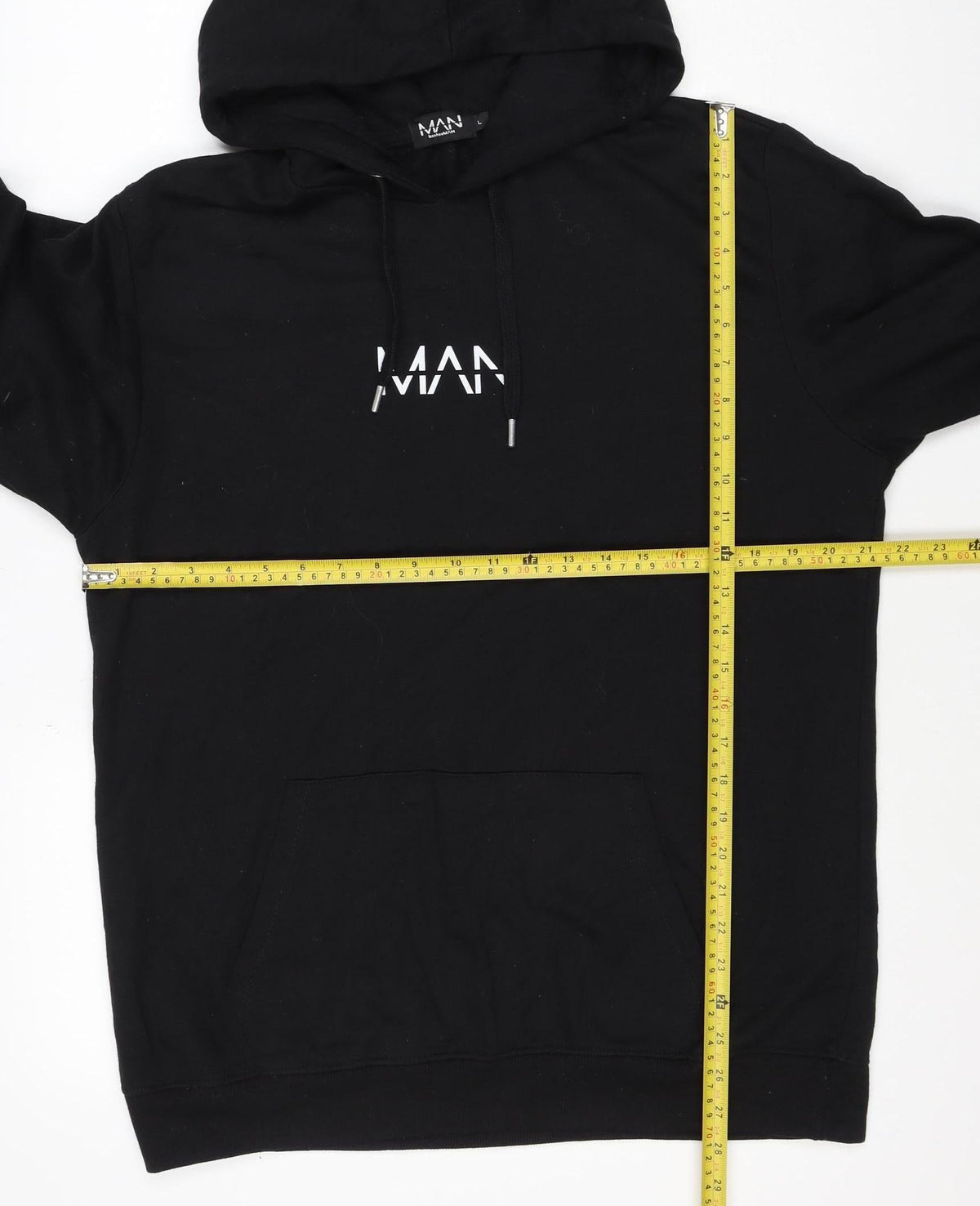 boohooMAN Men’s Black L Logo Pullover Hoodie Drawstring Pockets