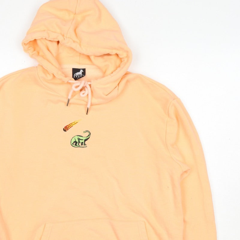 Agora Men's Orange M Pullover Hoodie Dinosaur Embroidered Cotton