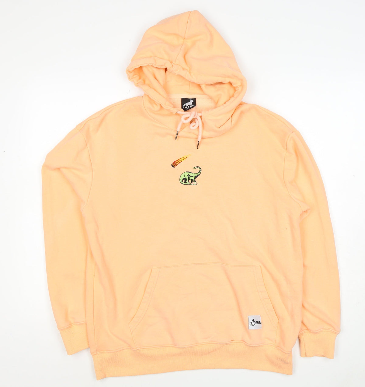 Agora Men's Orange M Pullover Hoodie Dinosaur Embroidered Cotton