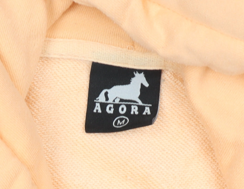 Agora Men's Orange M Pullover Hoodie Dinosaur Embroidered Cotton