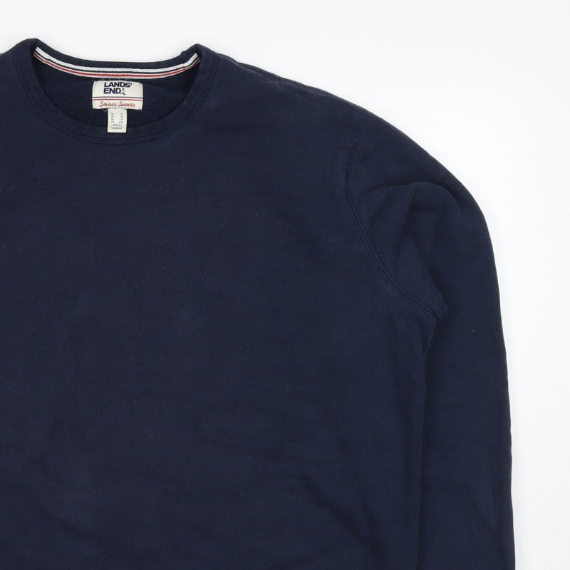 Lands' End Men's Blue XL Crew Neck Pullover Fleece Sweatshirt