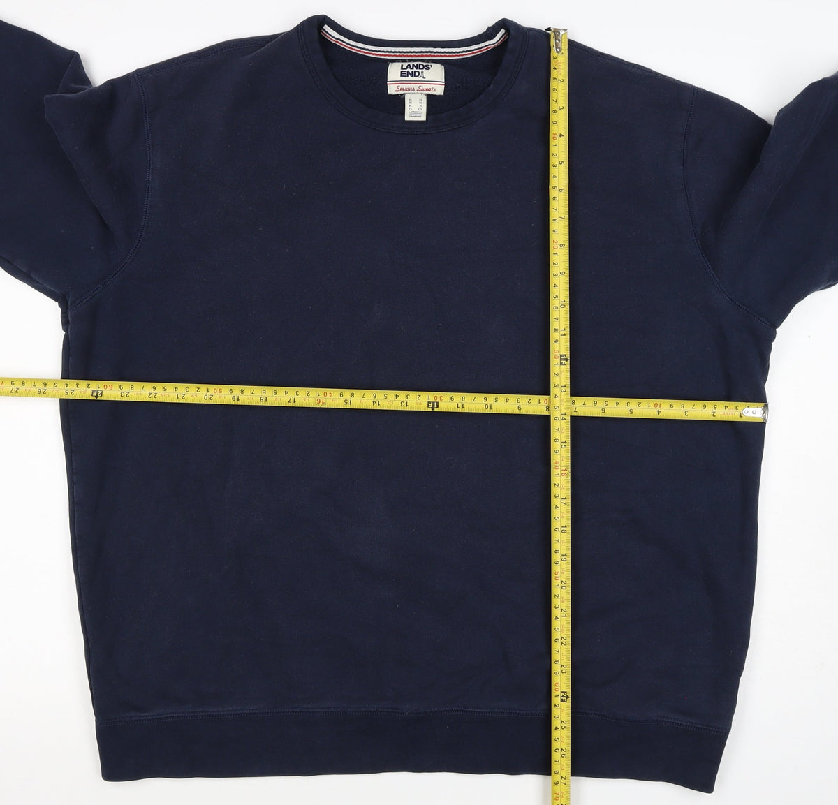 Lands' End Men's Blue XL Crew Neck Pullover Fleece Sweatshirt