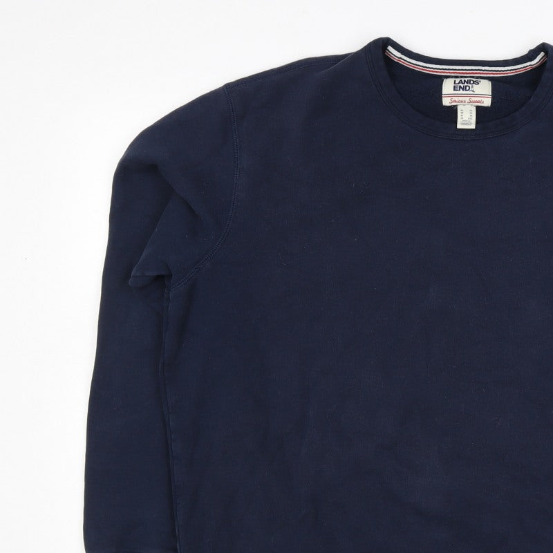 Lands' End Men's Blue XL Crew Neck Pullover Fleece Sweatshirt