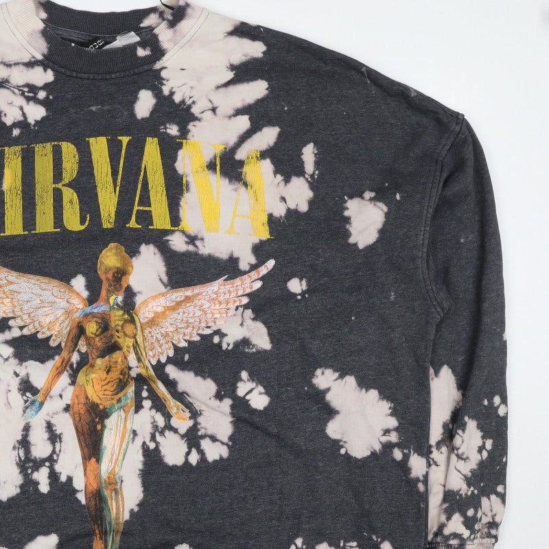 Divided Men’s Black XL Nirvana Bleach Dye Graphic Print Pullover Sweatshirt
