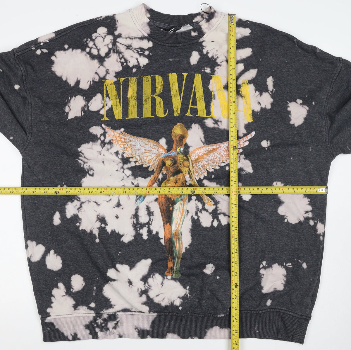 Divided Men’s Black XL Nirvana Bleach Dye Graphic Print Pullover Sweatshirt