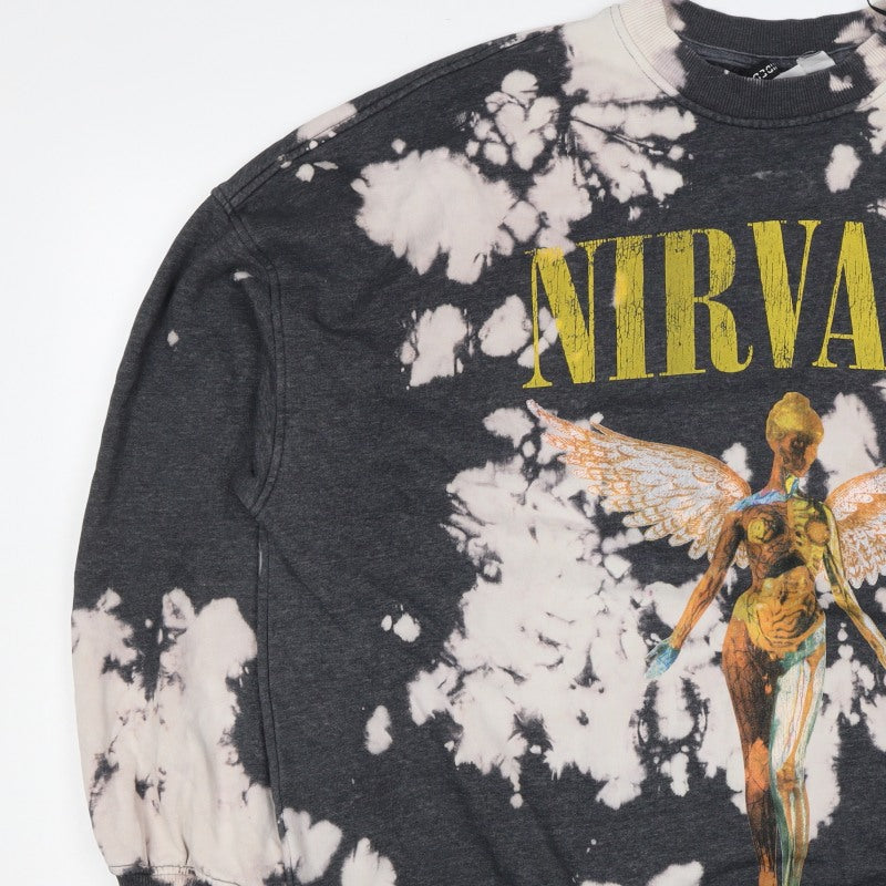 Divided Men’s Black XL Nirvana Bleach Dye Graphic Print Pullover Sweatshirt