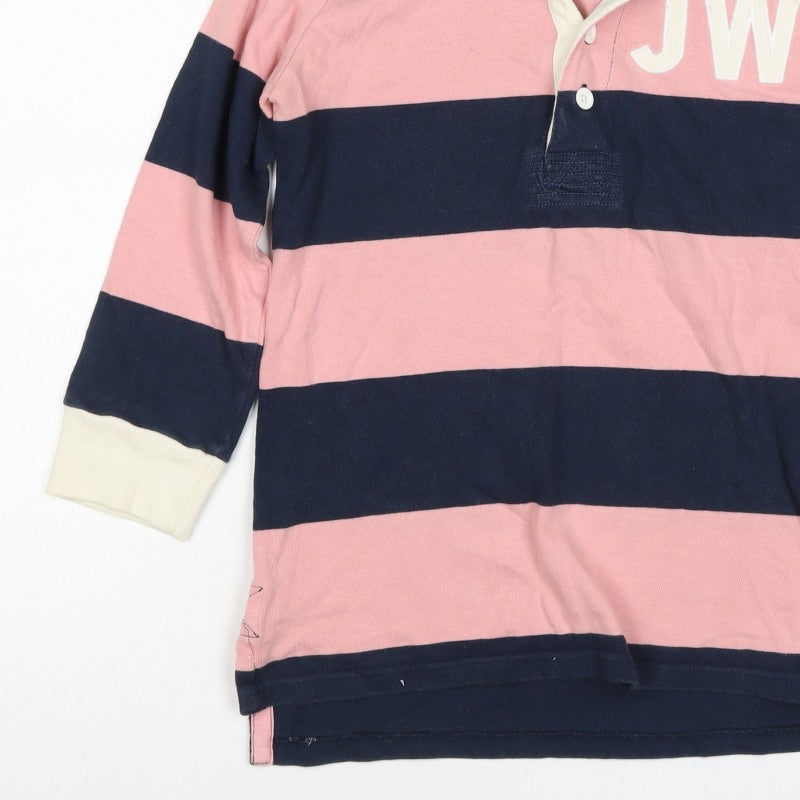 Jack Wills Women Pink Navy UK 10 Striped Long Sleeve Rugby Polo Top