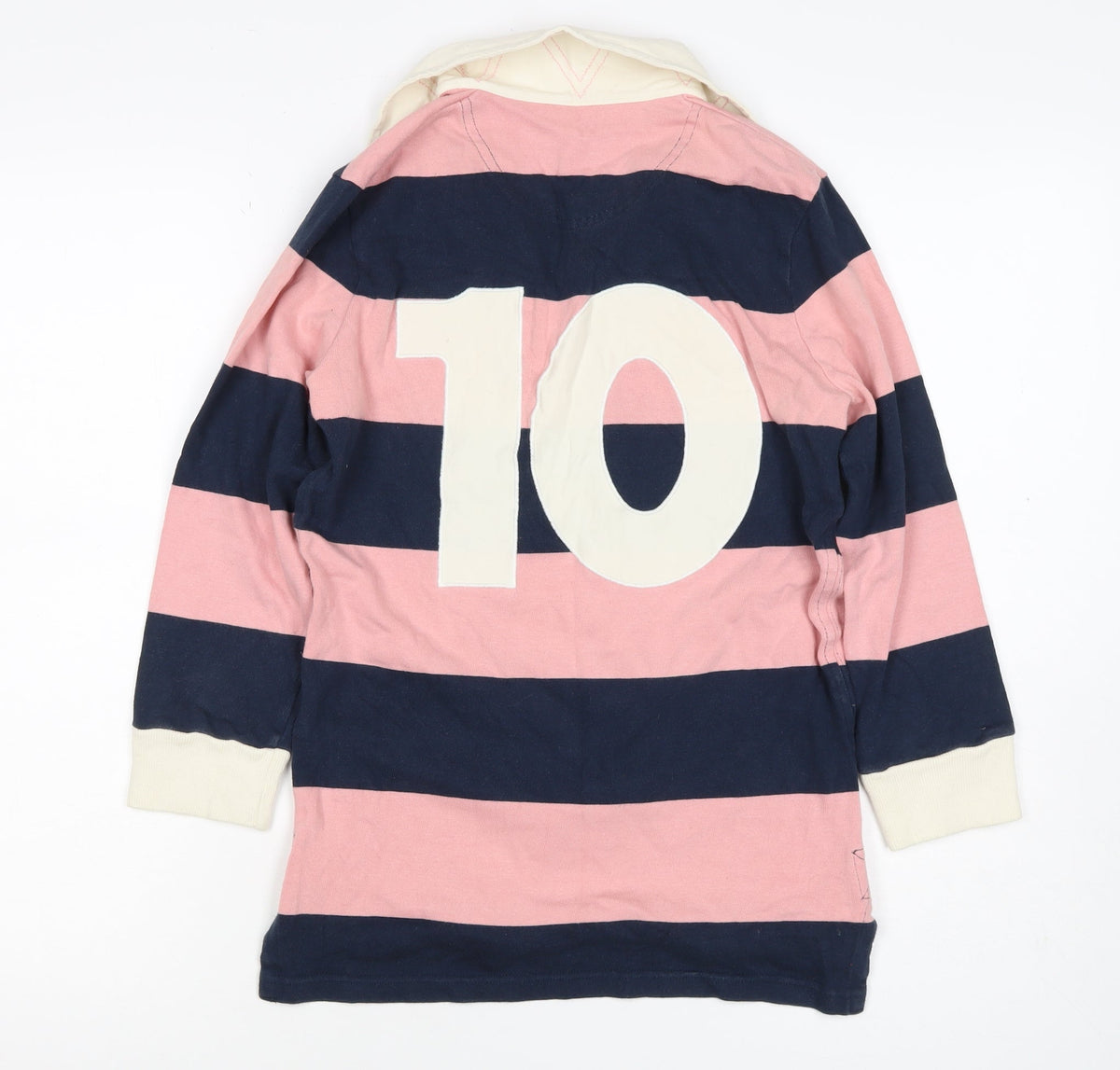 Jack Wills Women Pink Navy UK 10 Striped Long Sleeve Rugby Polo Top