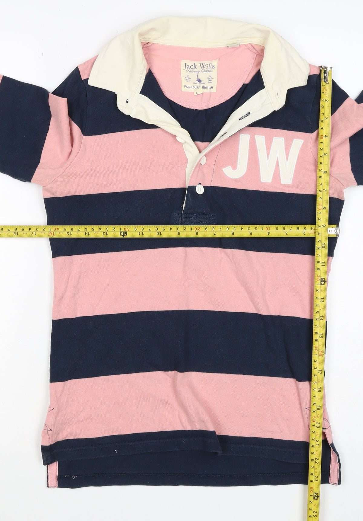 Jack Wills Women Pink Navy UK 10 Striped Long Sleeve Rugby Polo Top