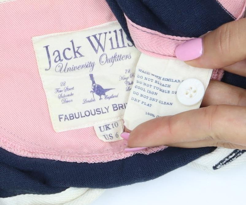 Jack Wills Women Pink Navy UK 10 Striped Long Sleeve Rugby Polo Top