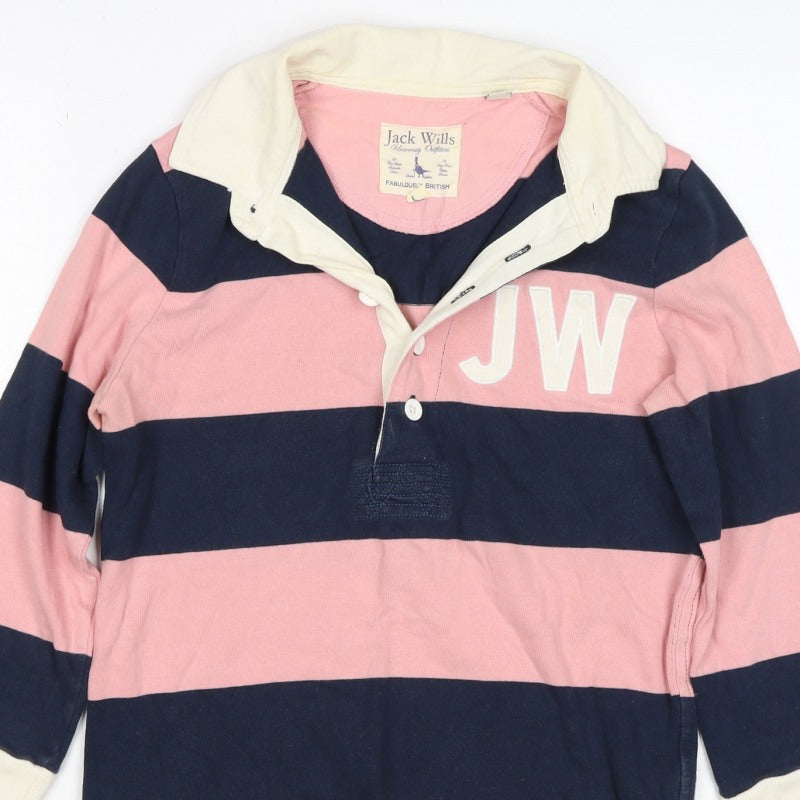 Jack Wills Women Pink Navy UK 10 Striped Long Sleeve Rugby Polo Top
