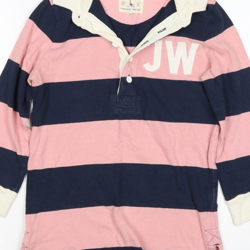 Jack Wills Women Pink Navy UK 10 Striped Long Sleeve Rugby Polo Top