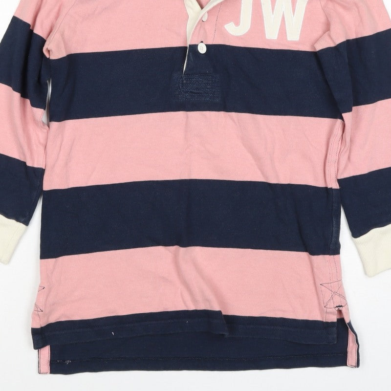 Jack Wills Women Pink Navy UK 10 Striped Long Sleeve Rugby Polo Top