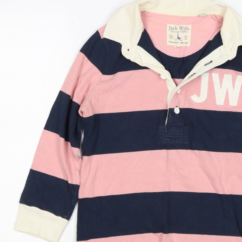 Jack Wills Women Pink Navy UK 10 Striped Long Sleeve Rugby Polo Top