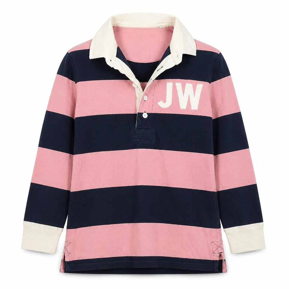 Jack Wills Women Pink Navy UK 10 Striped Long Sleeve Rugby Polo Top