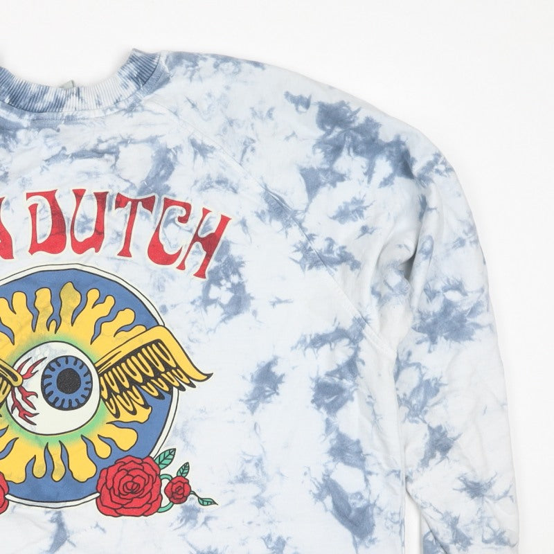 Von Dutch Women Blue Tie Dye Logo Sweatshirt M Crew Neck