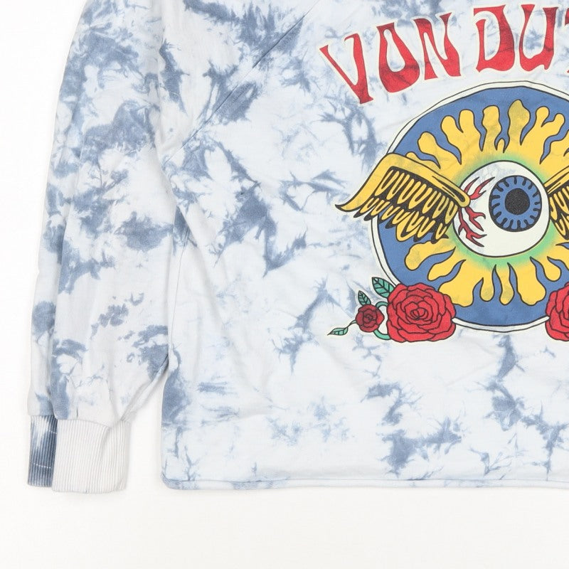 Von Dutch Women Blue Tie Dye Logo Sweatshirt M Crew Neck