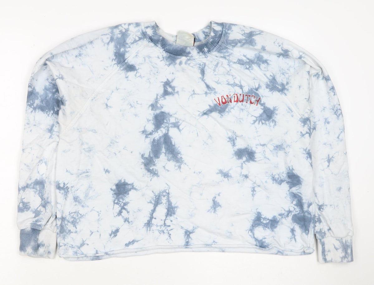 Von Dutch Women Blue Tie Dye Logo Sweatshirt M Crew Neck