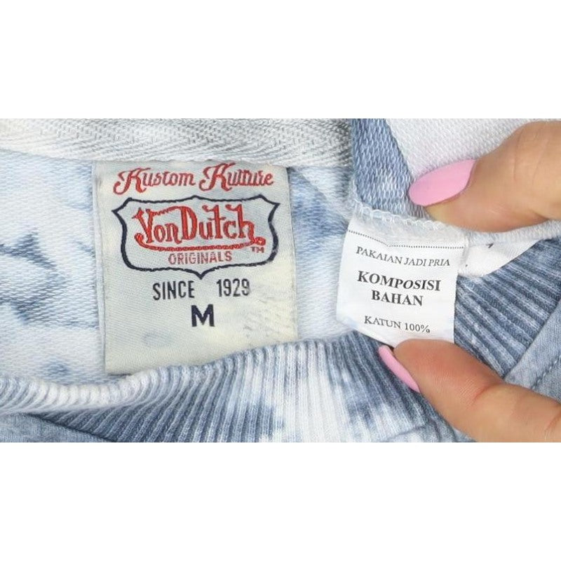 Von Dutch Women Blue Tie Dye Logo Sweatshirt M Crew Neck