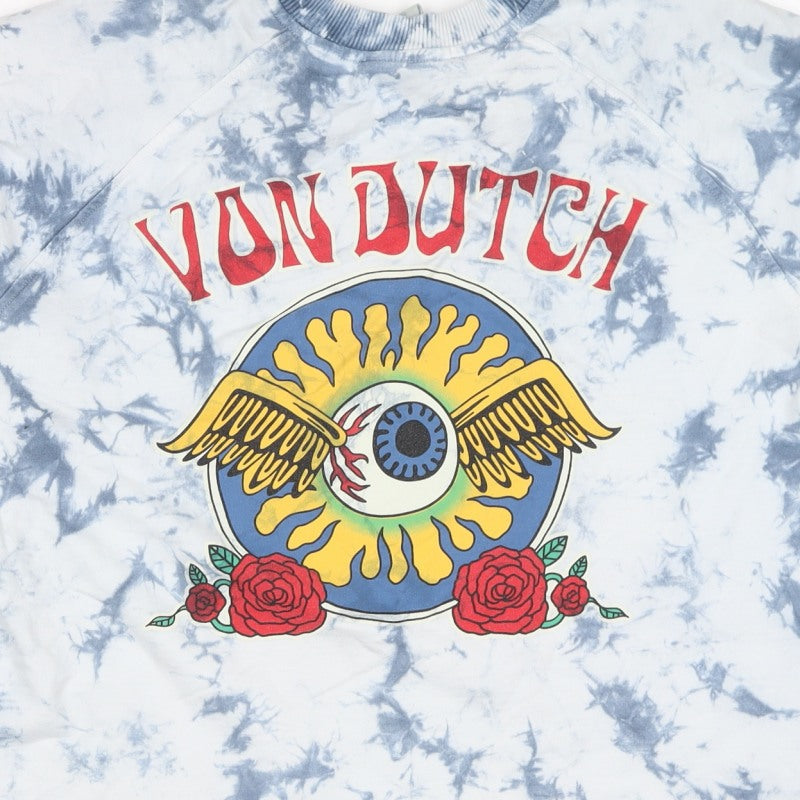 Von Dutch Women Blue Tie Dye Logo Sweatshirt M Crew Neck