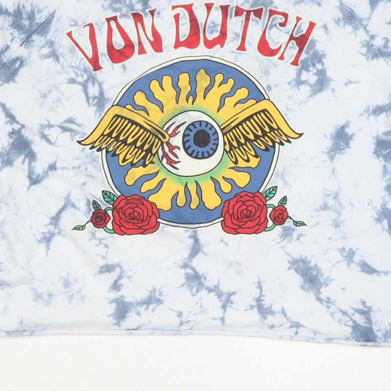 Von Dutch Women Blue Tie Dye Logo Sweatshirt M Crew Neck