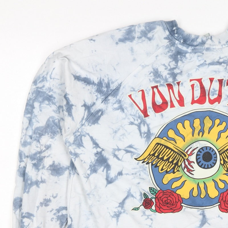 Von Dutch Women Blue Tie Dye Logo Sweatshirt M Crew Neck