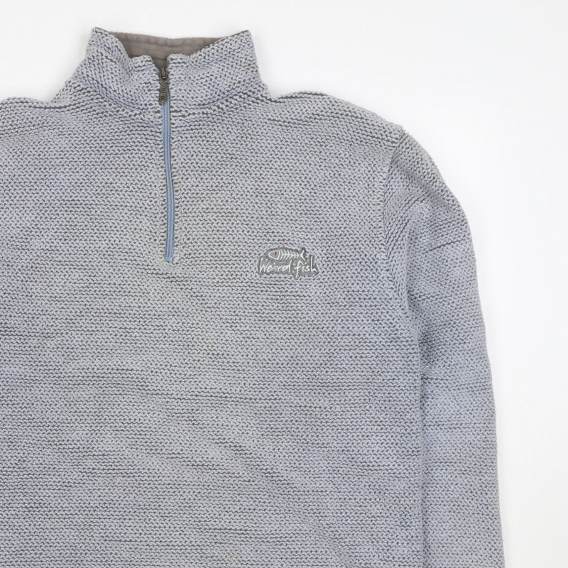 Weird Fish Men Grey S 1/4 Zip Knit Pullover Sweatshirt Logo