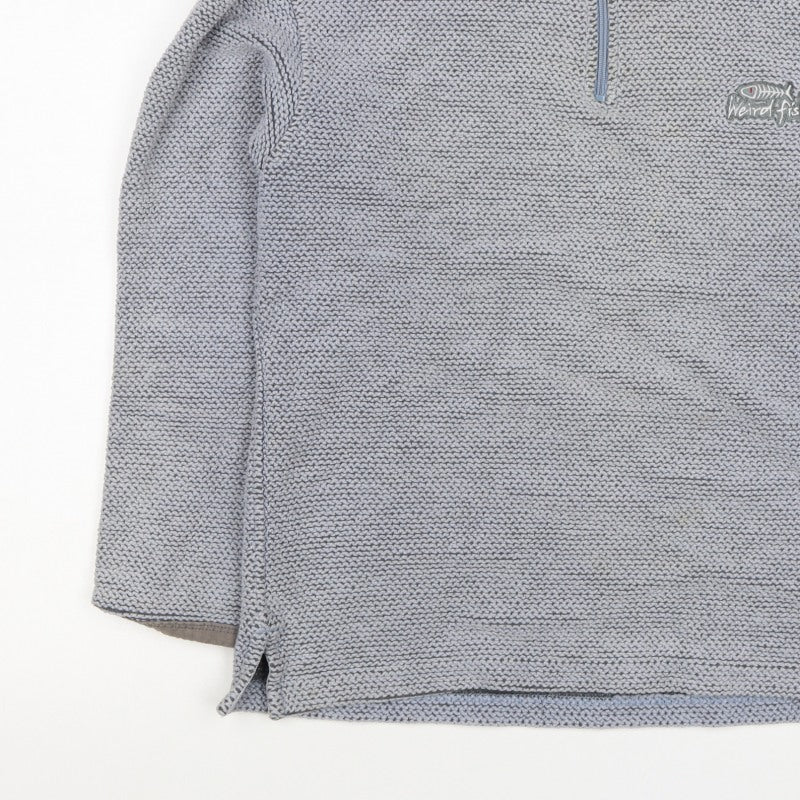 Weird Fish Men Grey S 1/4 Zip Knit Pullover Sweatshirt Logo