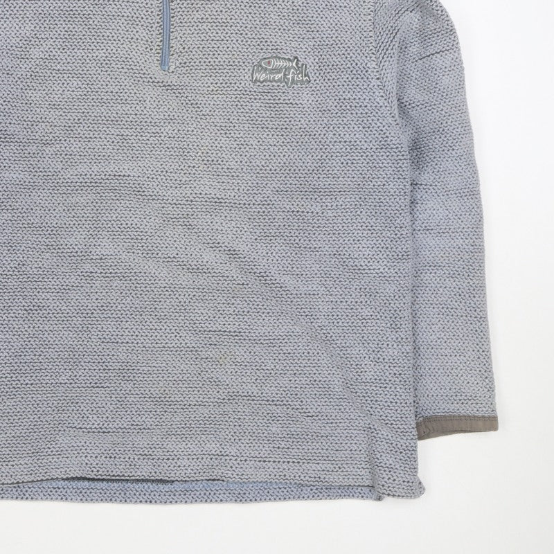 Weird Fish Men Grey S 1/4 Zip Knit Pullover Sweatshirt Logo