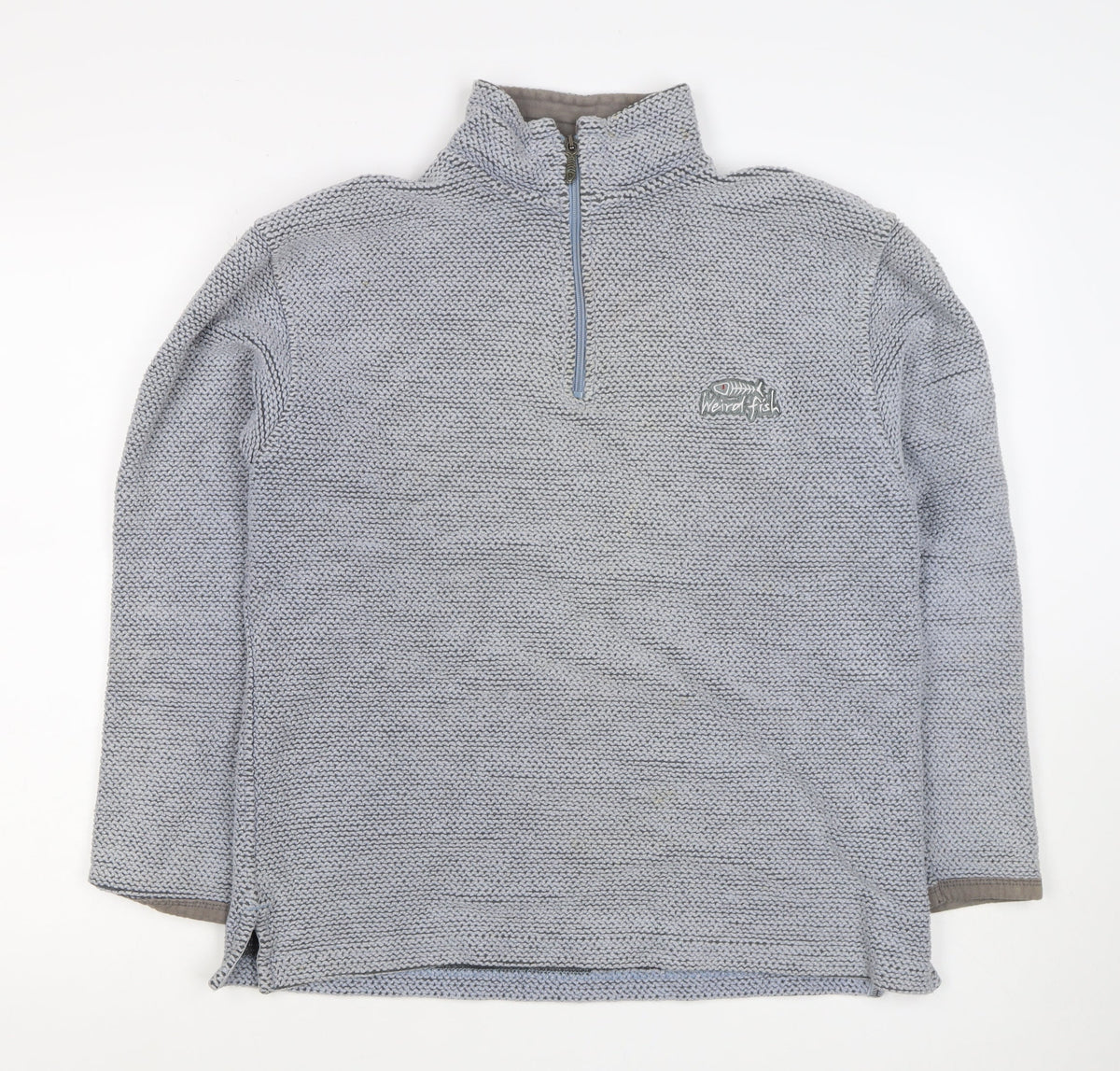 Weird Fish Men Grey S 1/4 Zip Knit Pullover Sweatshirt Logo