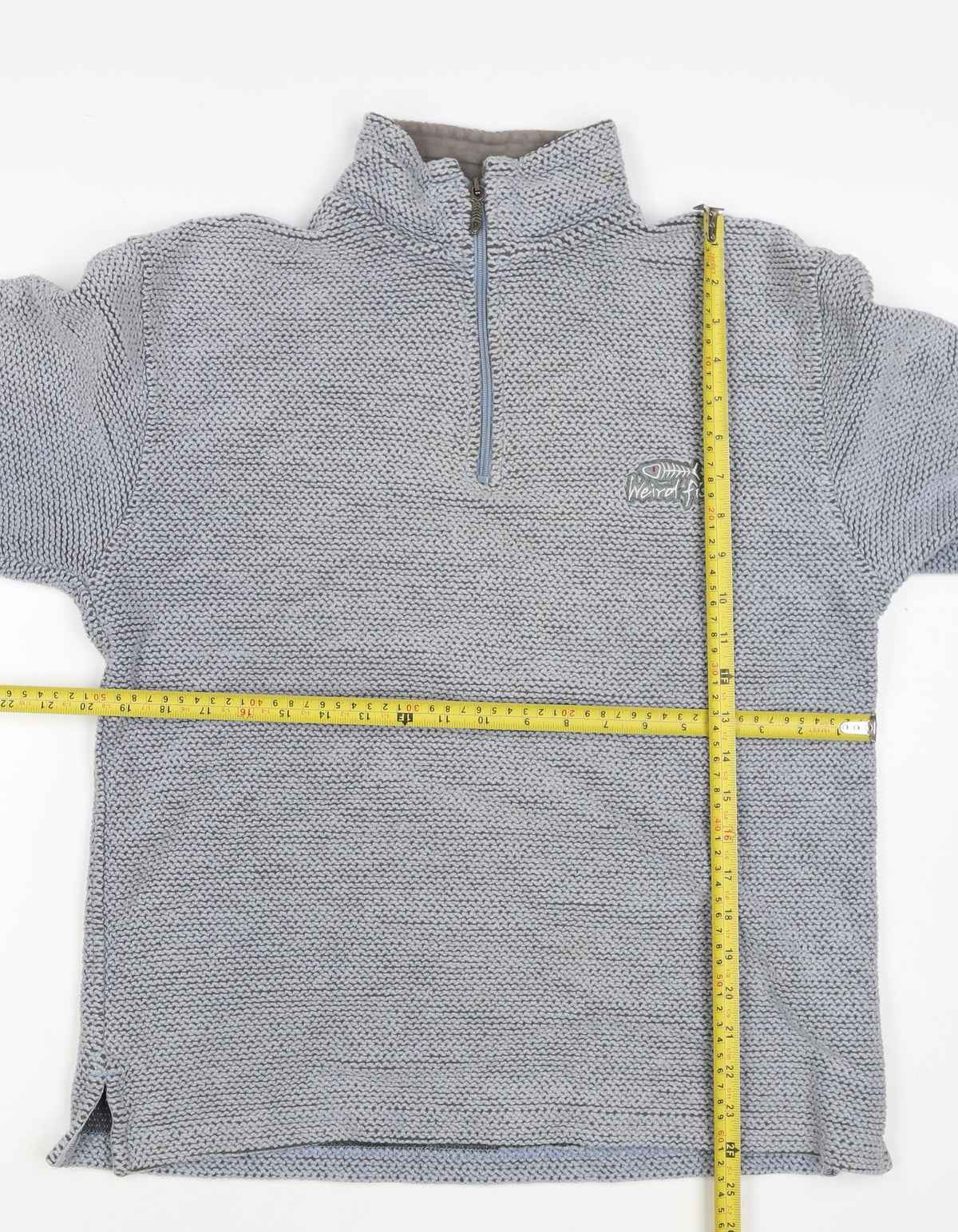 Weird Fish Men Grey S 1/4 Zip Knit Pullover Sweatshirt Logo