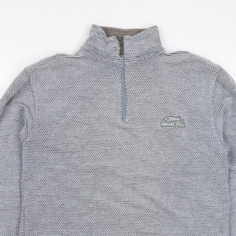 Weird Fish Men Grey S 1/4 Zip Knit Pullover Sweatshirt Logo