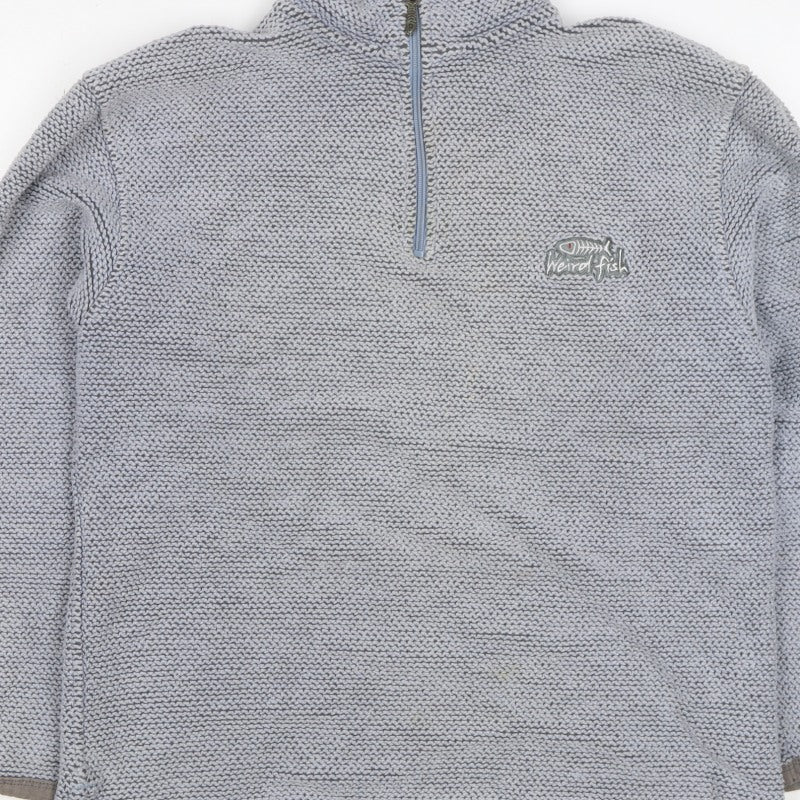 Weird Fish Men Grey S 1/4 Zip Knit Pullover Sweatshirt Logo