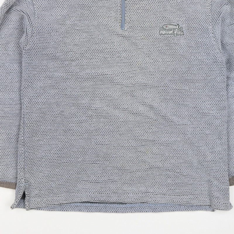 Weird Fish Men Grey S 1/4 Zip Knit Pullover Sweatshirt Logo