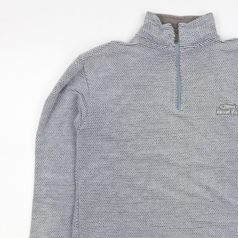 Weird Fish Men Grey S 1/4 Zip Knit Pullover Sweatshirt Logo