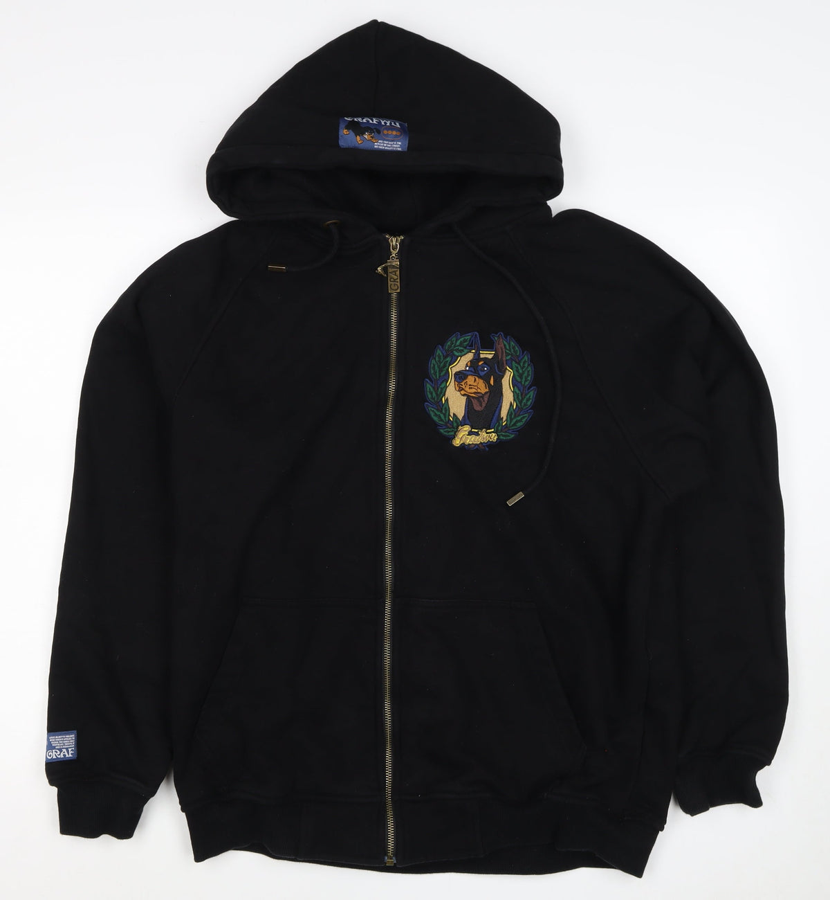 Graf & Wu Unisex Adults Black XL Full Zip Dog Embroidered Hoodie