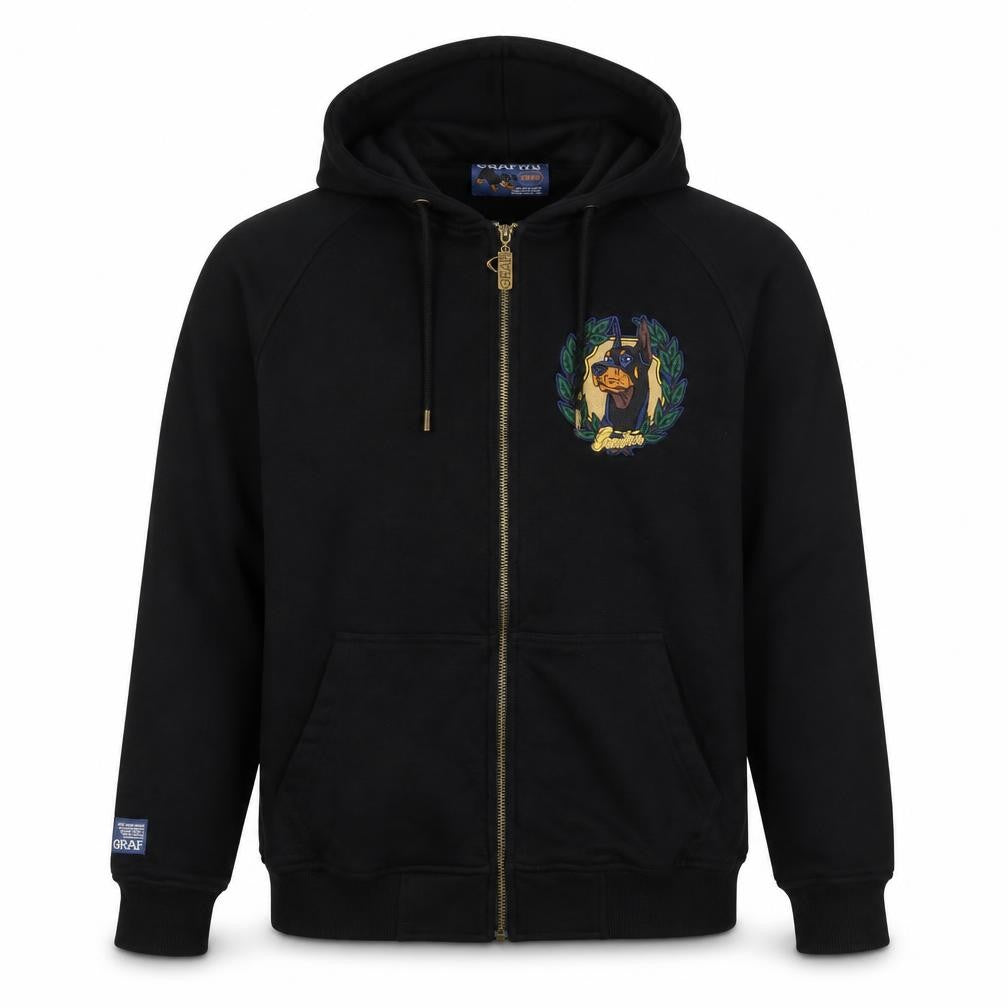 Graf & Wu Unisex Adults Black XL Full Zip Dog Embroidered Hoodie