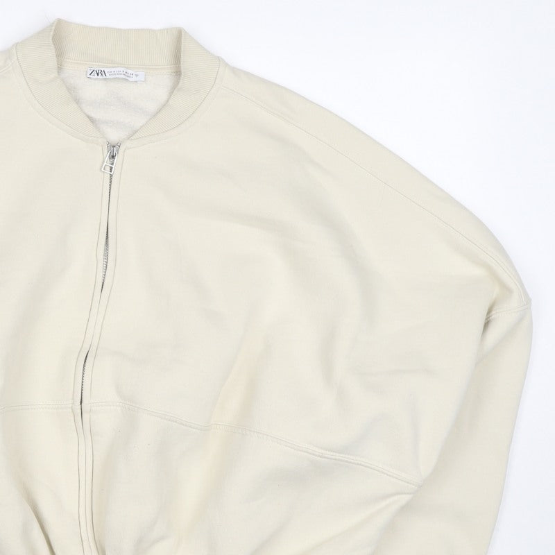 Zara Women’s Ivory S Full Zip Cotton Blend Bomber Sweatshirt