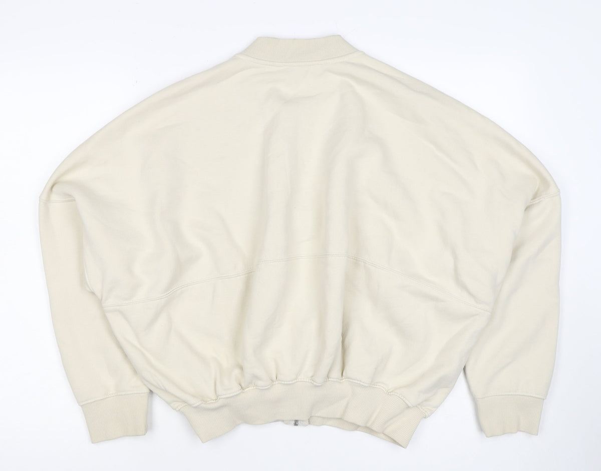 Zara Women’s Ivory S Full Zip Cotton Blend Bomber Sweatshirt