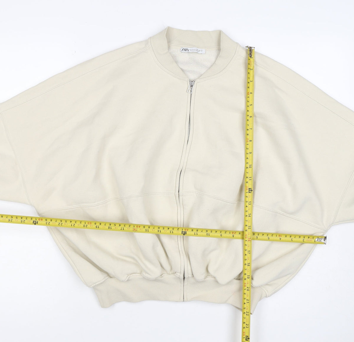 Zara Women’s Ivory S Full Zip Cotton Blend Bomber Sweatshirt