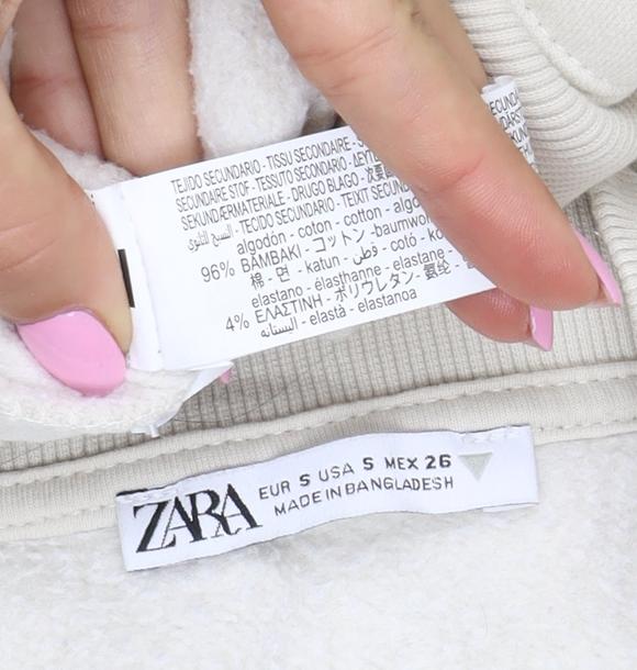 Zara Women’s Ivory S Full Zip Cotton Blend Bomber Sweatshirt